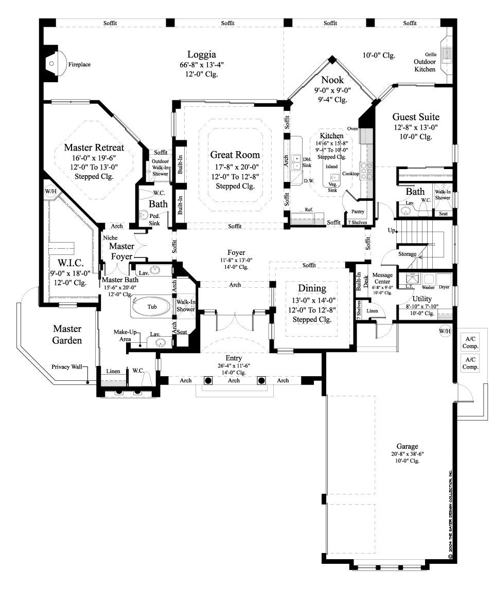 Caprice-First Level Floor Plan-Mediterranean Home Plan