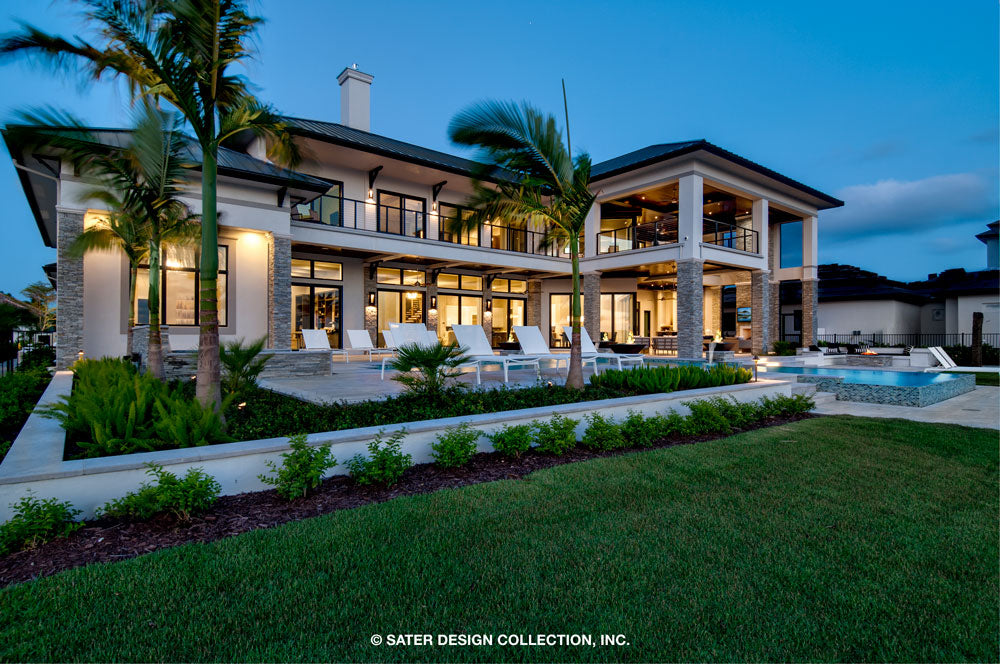 Waters Edge House Plan&#39;s sun deck, solana, and wide lanai